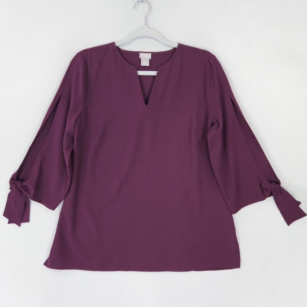 Chicos Shirt Womens 0 Burgundy 4 3/4 Slit Sleeve V Neck Lightweight Casual Top